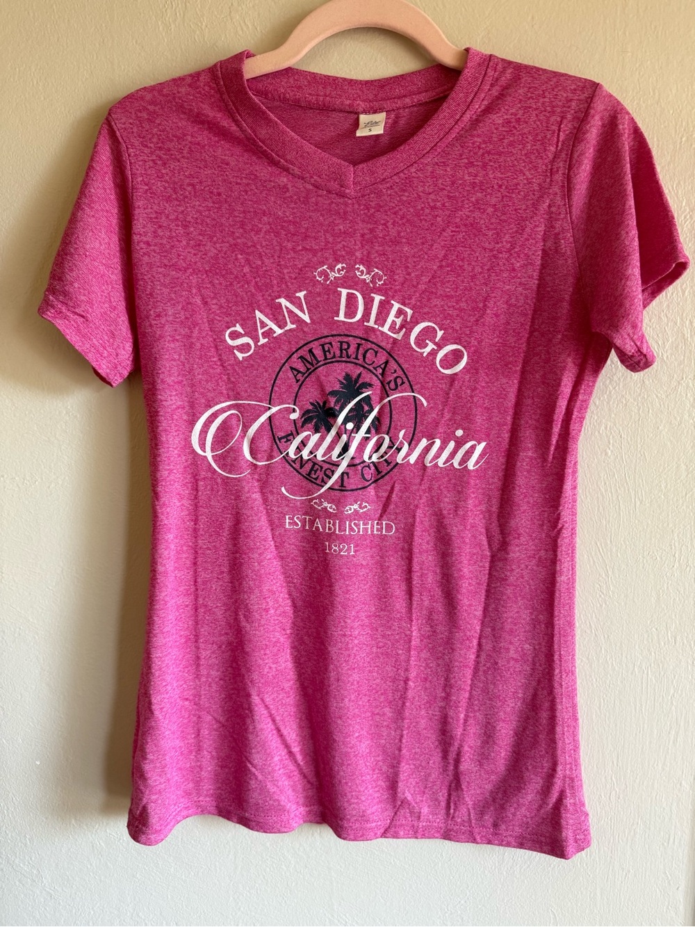Pink Heather San Diego V-Neck Souvenir T-Shirt Size S